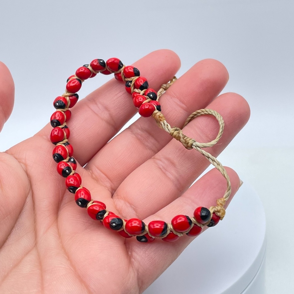 Vintage Y2K Red Black Seed Bead Bracelet Adjustable Macrame Boho Bracelet‎ - Picture 6 of 10